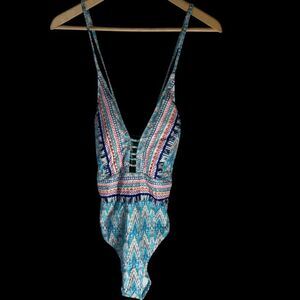 La Blanca Island Goddess One Piece Aztec Print Swimsuit Sz 14